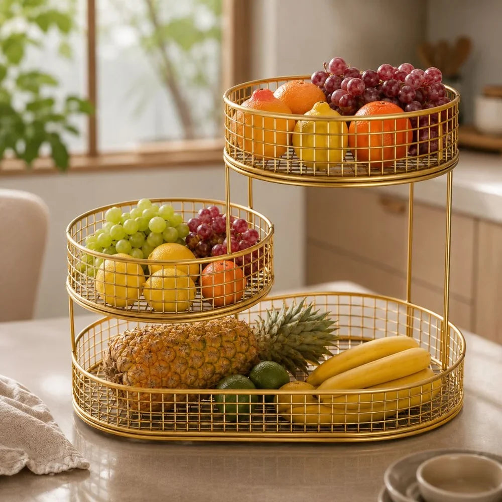 Stainless Steel Multi-Layer Round Fruit Basket Display Rack - Tegulane Global