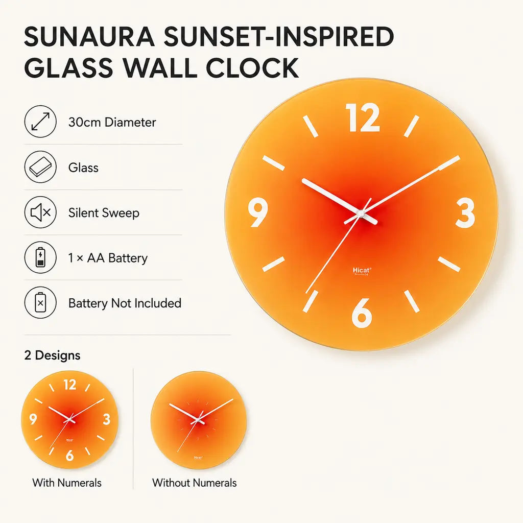 SunAura Sunset-Inspired Glass Wall Clock - Tegulane Global