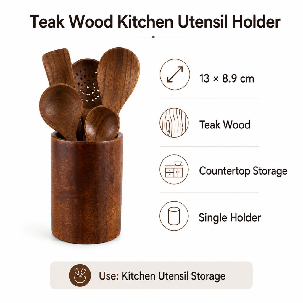Teak Wood Kitchen Utensil Holder - Tegulane Global