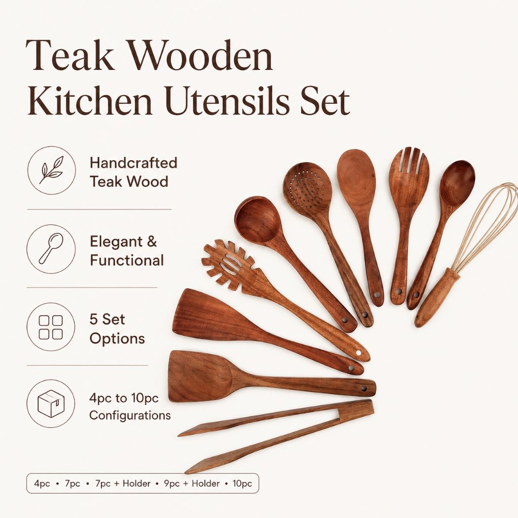Teak Wooden Kitchen Utensils Set - Tegulane Global