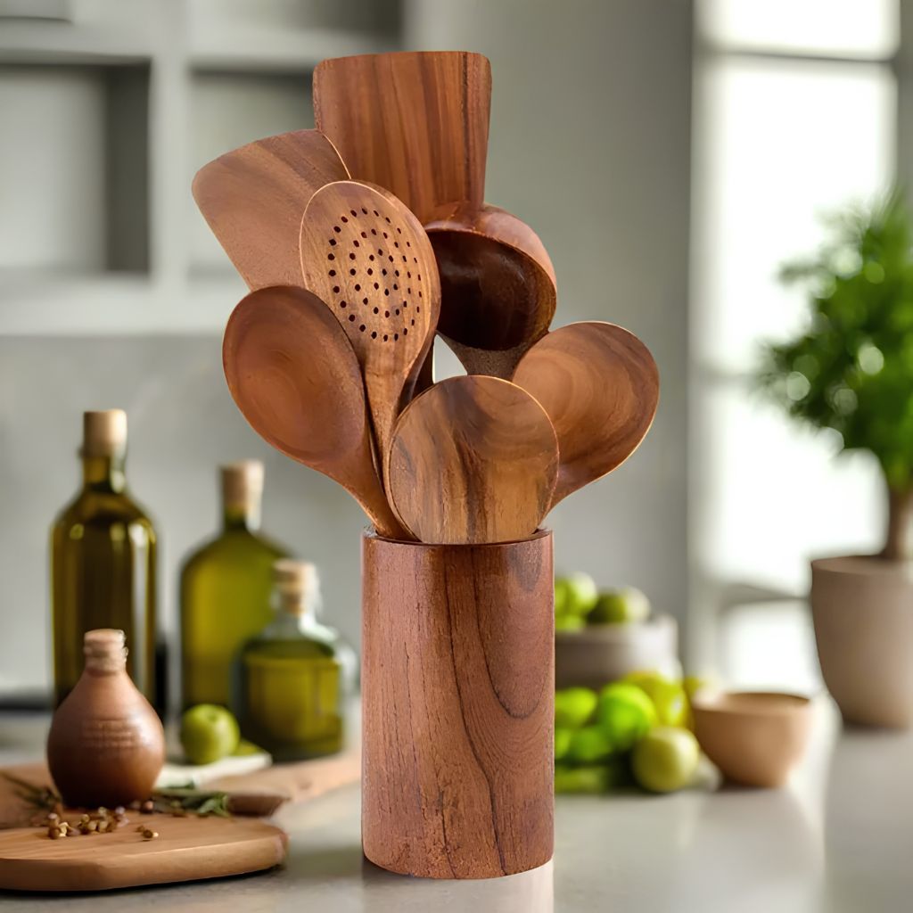 Teak Wooden Kitchen Utensils Set - Tegulane Global