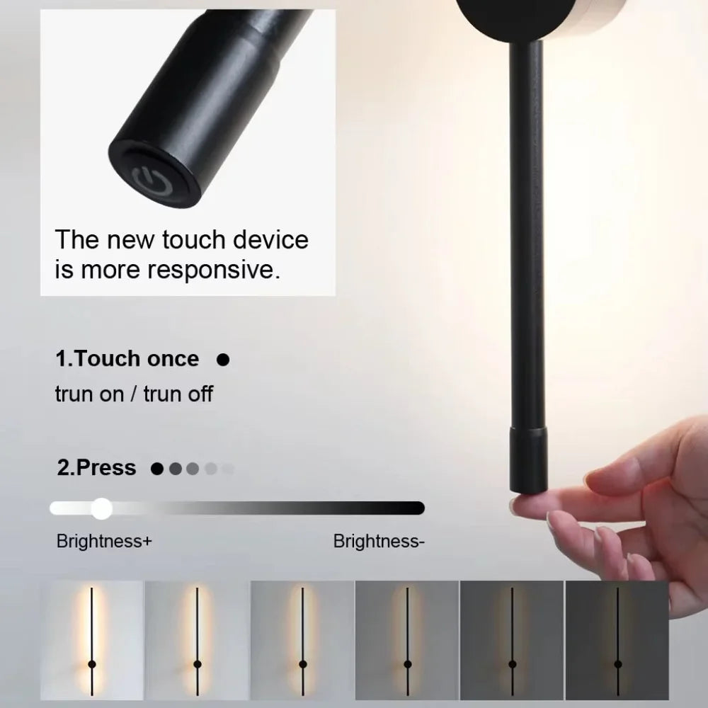 Touch Dimming LED Wall Sconce Black Aluminium 360 Arm - Tegulane Global