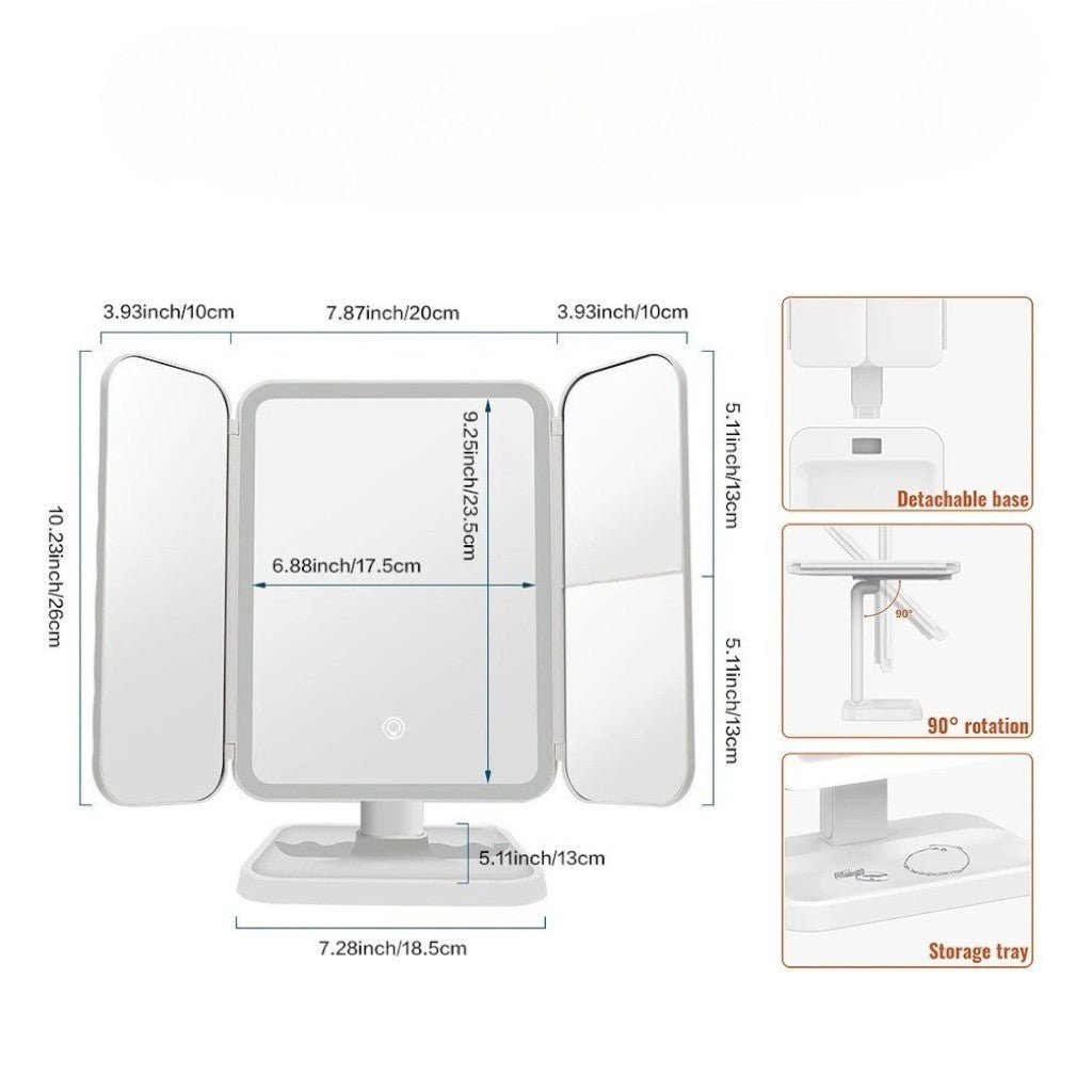 Trifold Lighted Makeup Magnifying Mirror Rechargeable - Tegulane Global