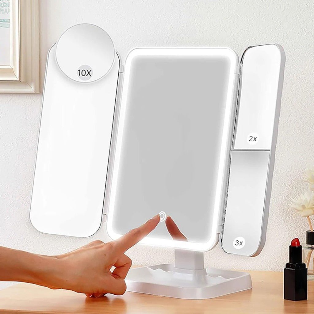 Trifold Lighted Makeup Magnifying Mirror Rechargeable - Tegulane Global