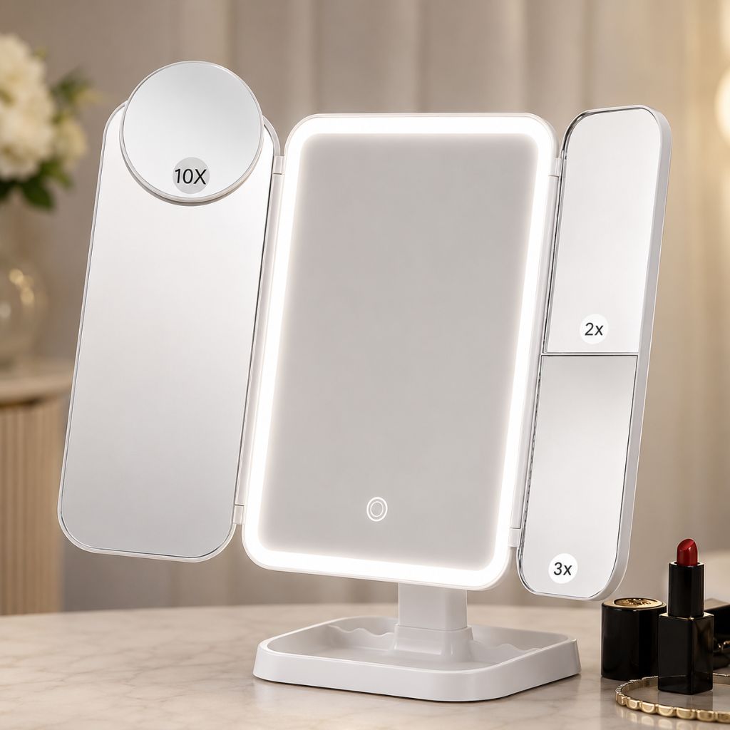 Trifold Lighted Makeup Magnifying Mirror Rechargeable - Tegulane Global