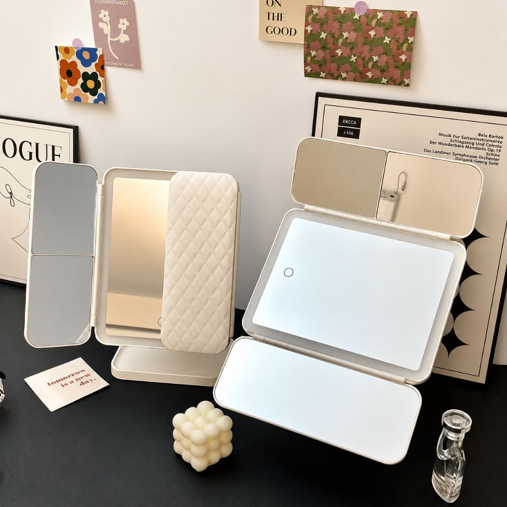 Trifold Lighted Makeup Magnifying Mirror Rechargeable - Tegulane Global