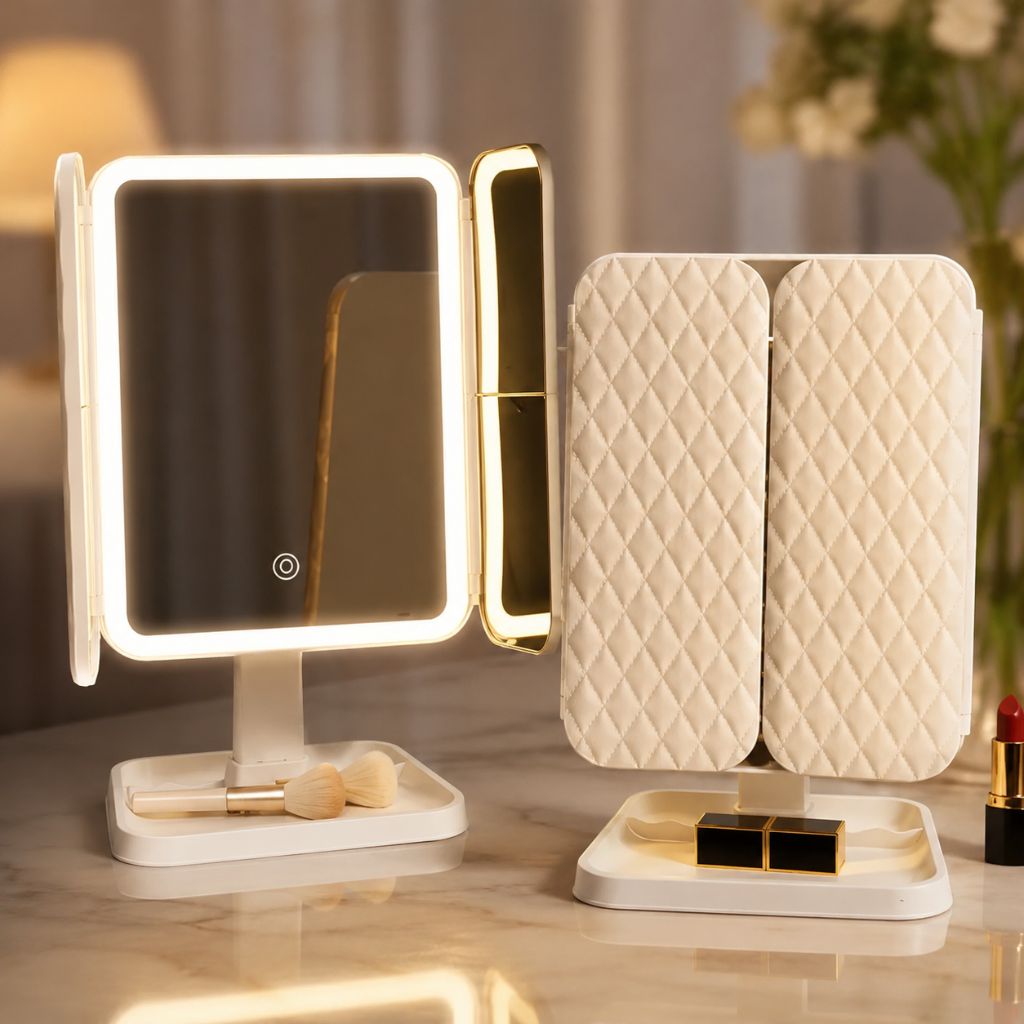 Trifold Lighted Makeup Magnifying Mirror Rechargeable - Tegulane Global