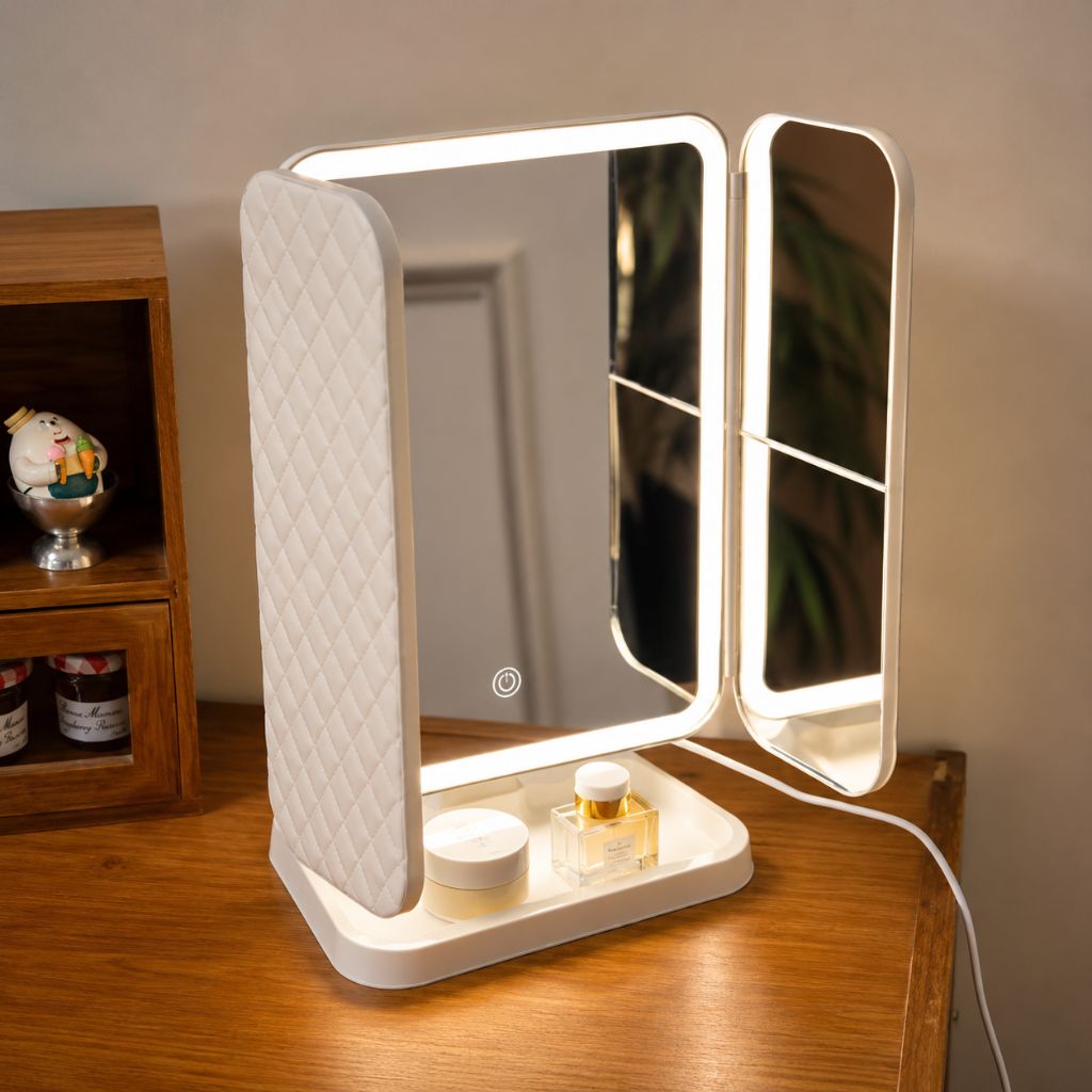 Trifold Lighted Makeup Magnifying Mirror Rechargeable - Tegulane Global