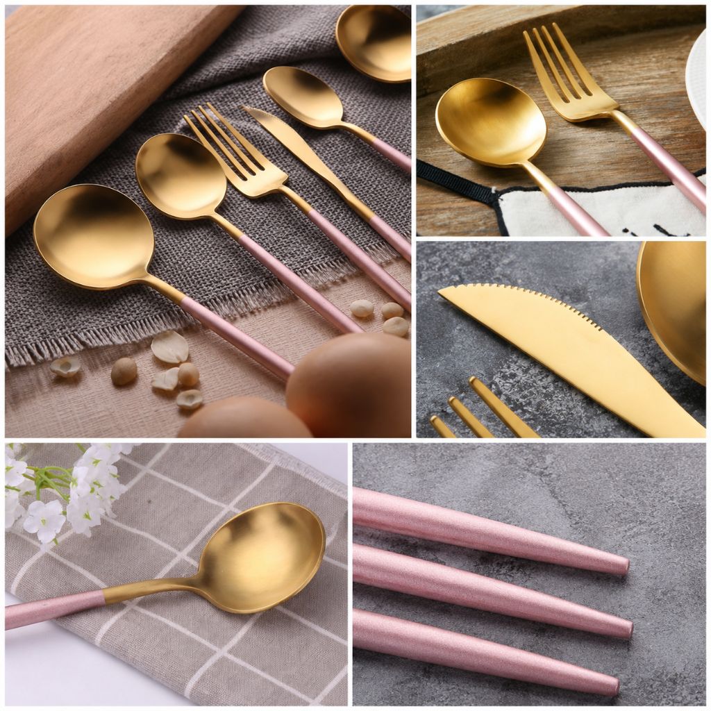 Two-Tone Handle Gold Cutlery Set - 30 Piece Flatware - Tegulane Global