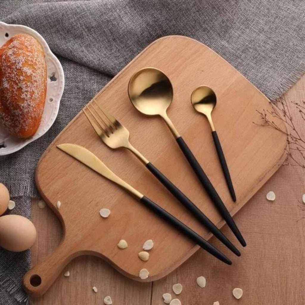 Two-Tone Handle Gold Cutlery Set - 30 Piece Flatware - Tegulane Global