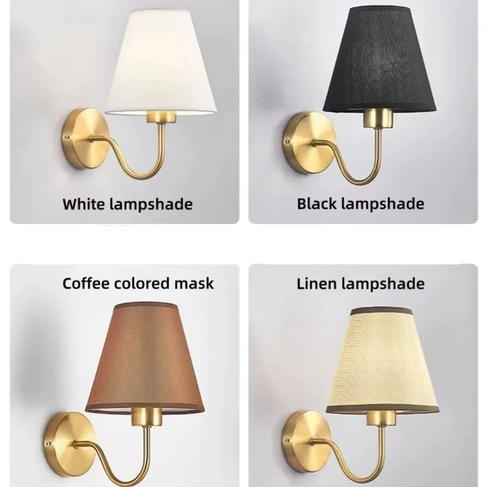Vintage Curved Arm Metal Wall Sconce with Fabric Conical Shade - Tegulane Global