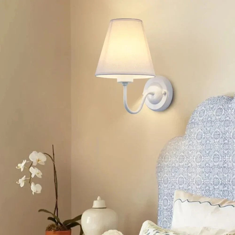 Vintage Curved Arm Metal Wall Sconce with Fabric Conical Shade - Tegulane Global