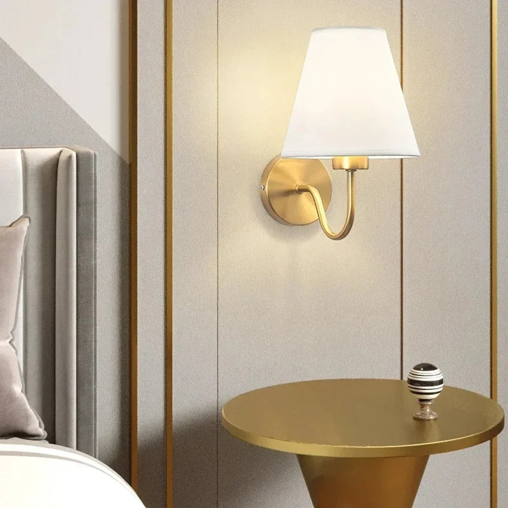 Vintage Curved Arm Metal Wall Sconce with Fabric Conical Shade - Tegulane Global