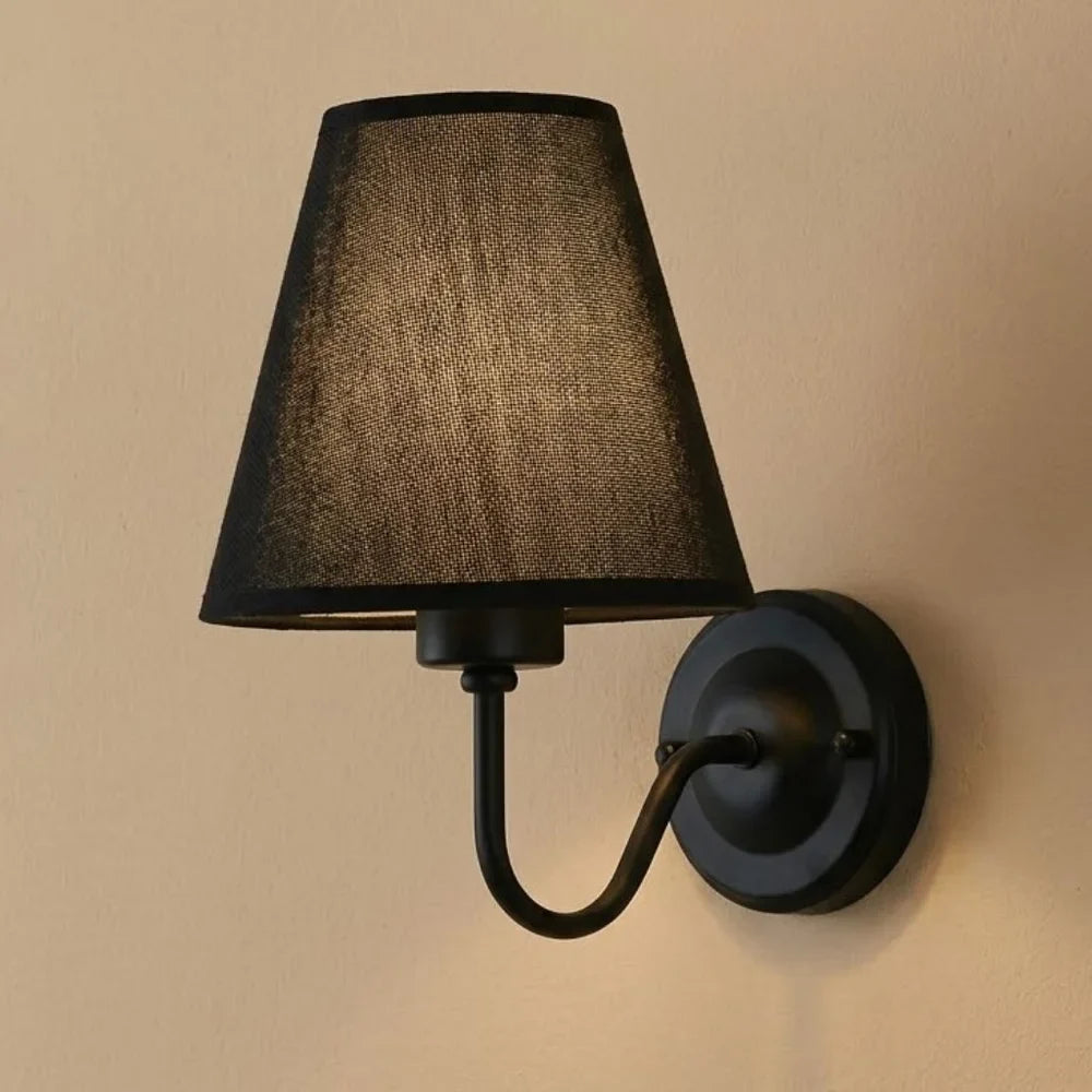 Vintage Curved Arm Metal Wall Sconce with Fabric Conical Shade - Tegulane Global