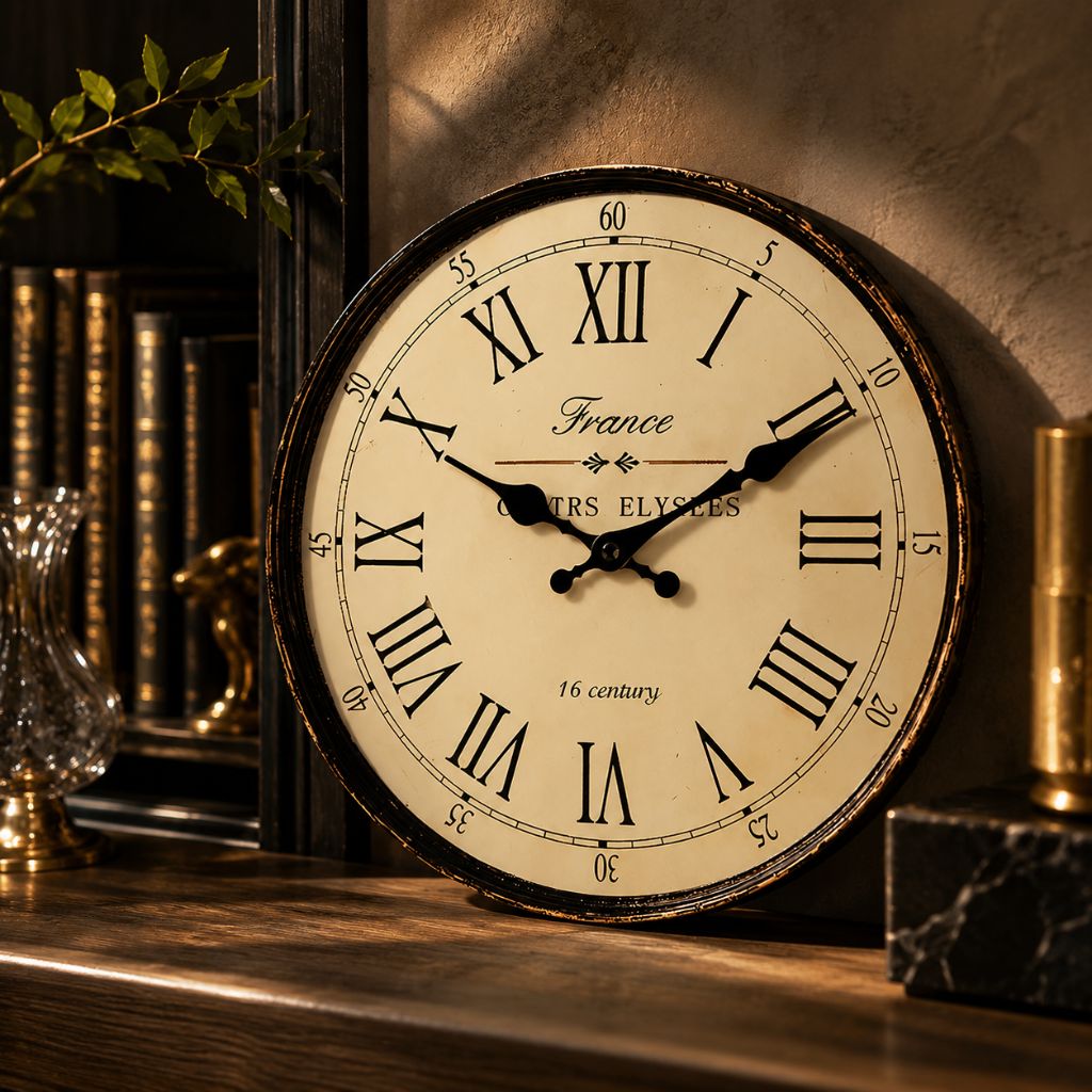 Wall Clock Classic French Design - Silent Quartz Movement - Tegulane Global