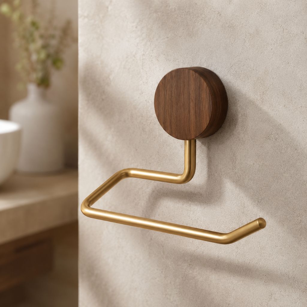 Wall-Mounted Metal Toilet Paper Holder with Wood Accent - Tegulane Global