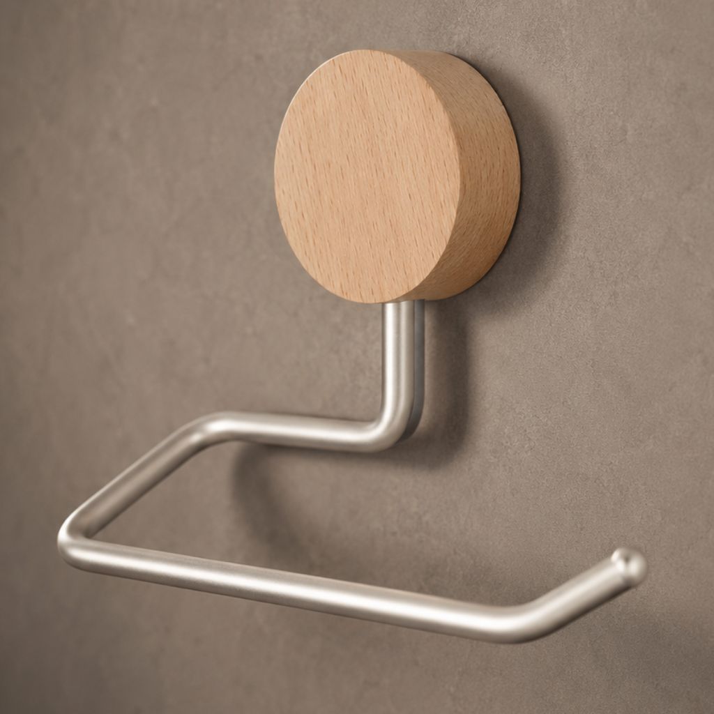 Wall-Mounted Metal Toilet Paper Holder with Wood Accent - Tegulane Global