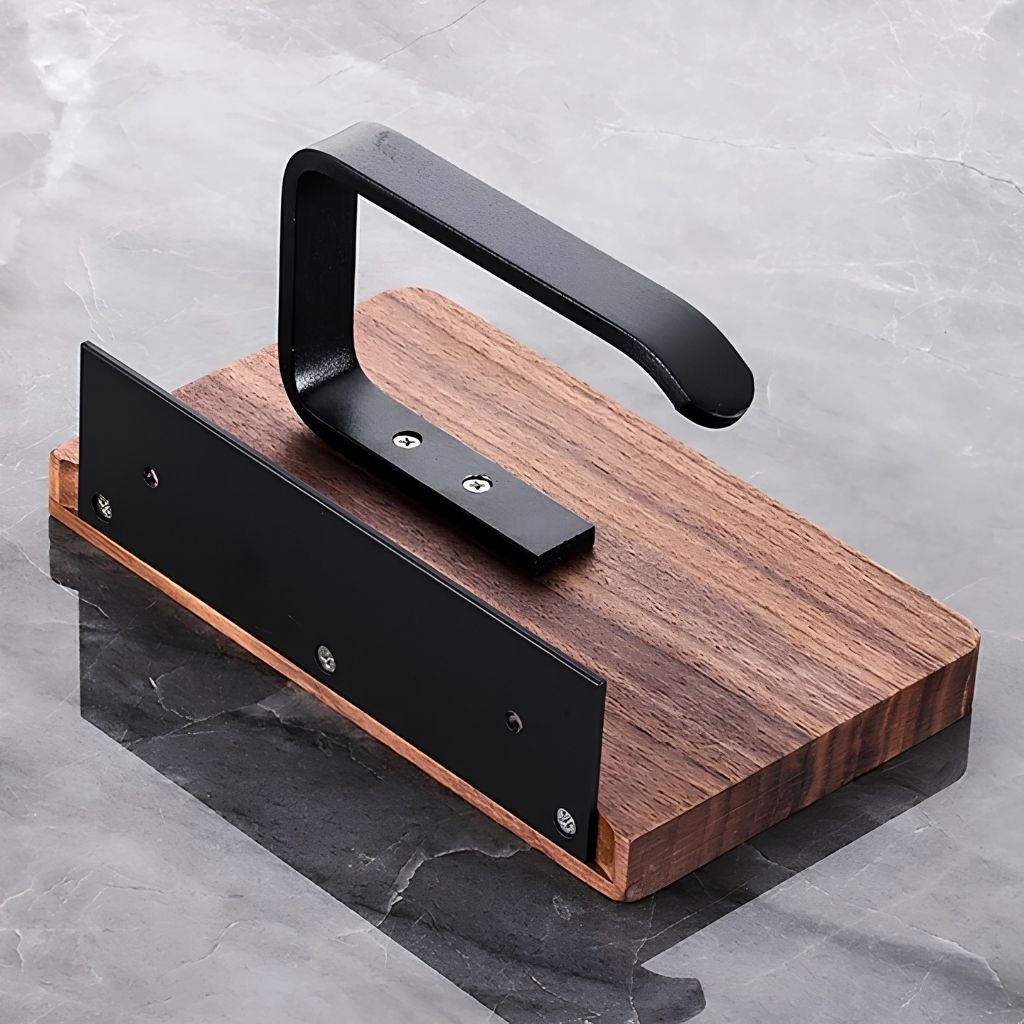 Wall-Mounted Walnut Toilet Paper Holder with Shelf - Tegulane Global