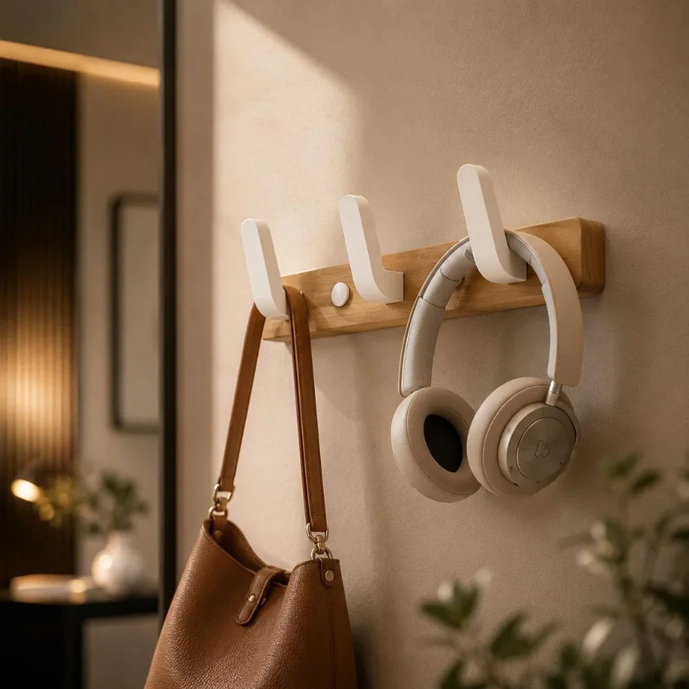 Walnut Wood Wall Hooks Rail - Hooks Coat Hat Hanger - Tegulane Global