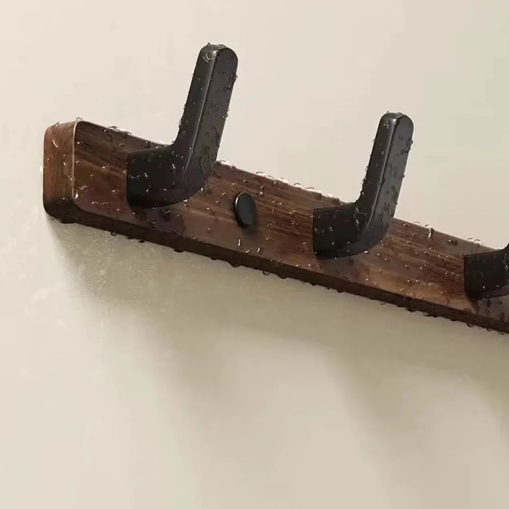 Walnut Wood Wall Hooks Rail - Hooks Coat Hat Hanger - Tegulane Global