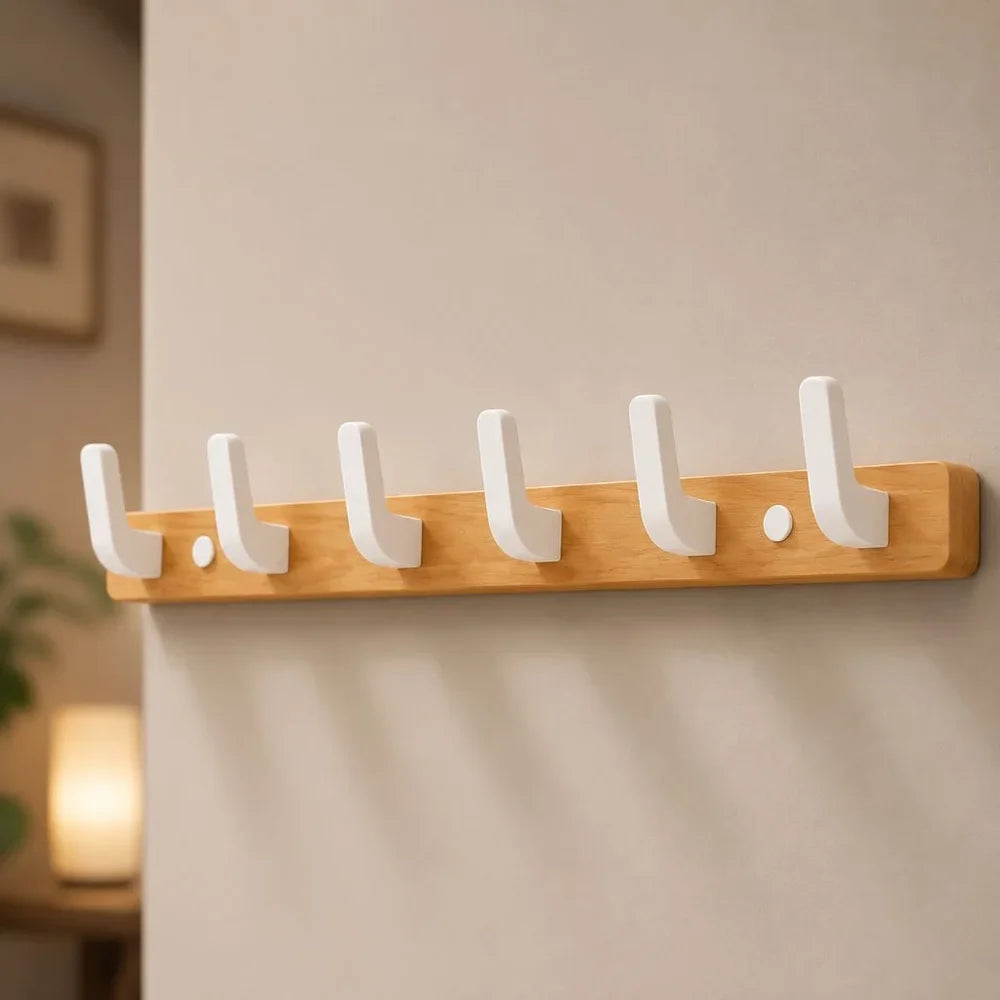 Walnut Wood Wall Hooks Rail - Hooks Coat Hat Hanger - Tegulane Global