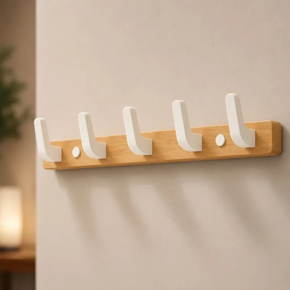 Walnut Wood Wall Hooks Rail - Hooks Coat Hat Hanger - Tegulane Global