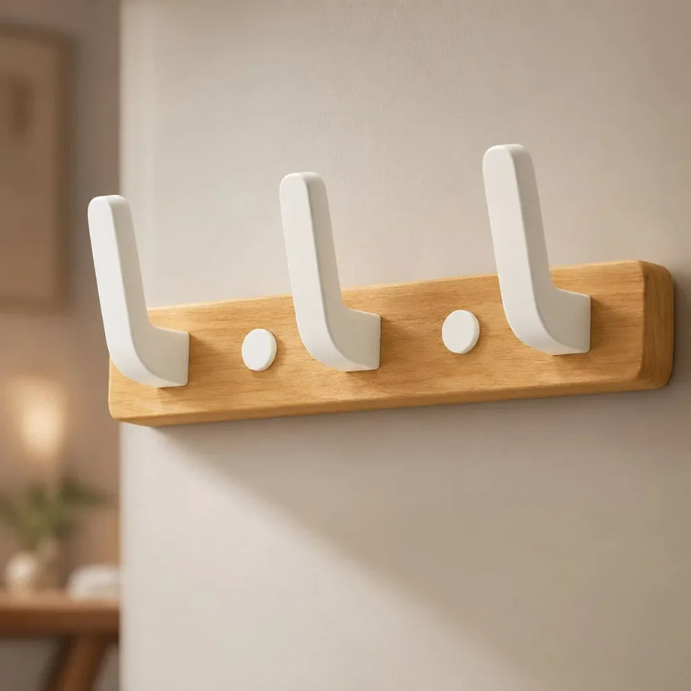 Walnut Wood Wall Hooks Rail - Hooks Coat Hat Hanger - Tegulane Global