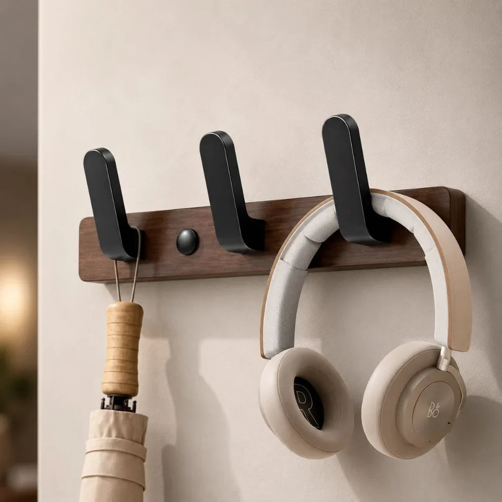 Walnut Wood Wall Hooks Rail - Hooks Coat Hat Hanger - Tegulane Global