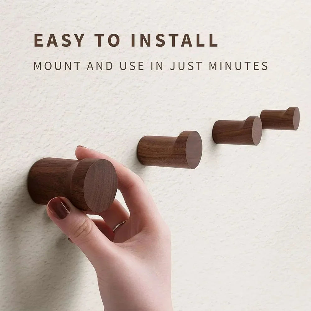 Walnut Wood Wall Hooks Set - Handcrafted Anti-Slip - Tegulane Global