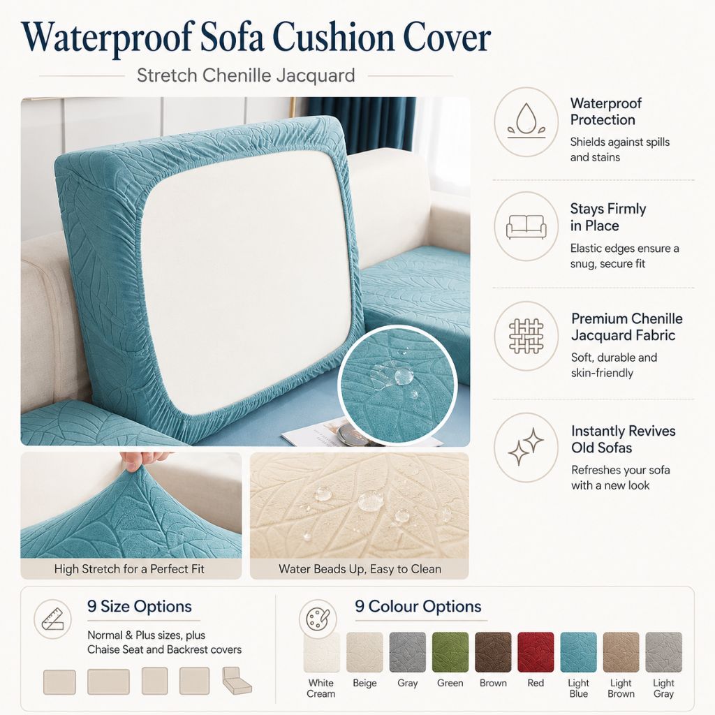 Waterproof Sofa Cushion Cover Stretch Chenille - Non-Slip Elastic Fit - Tegulane Global
