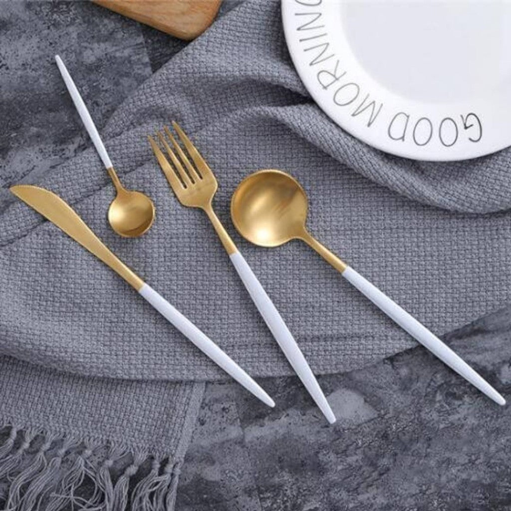 White Gold Cutlery Set - 30 Piece Flatware - Tegulane Global
