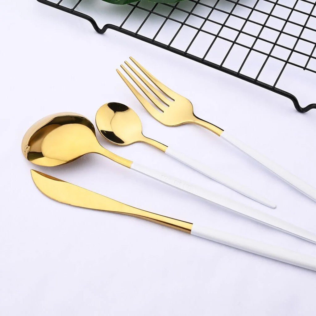 White Gold Cutlery Set - 30 Piece Flatware - Tegulane Global