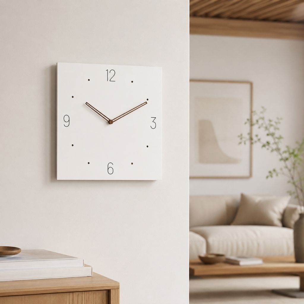 White Square Wall Clock with Walnut Hands - Tegulane Global