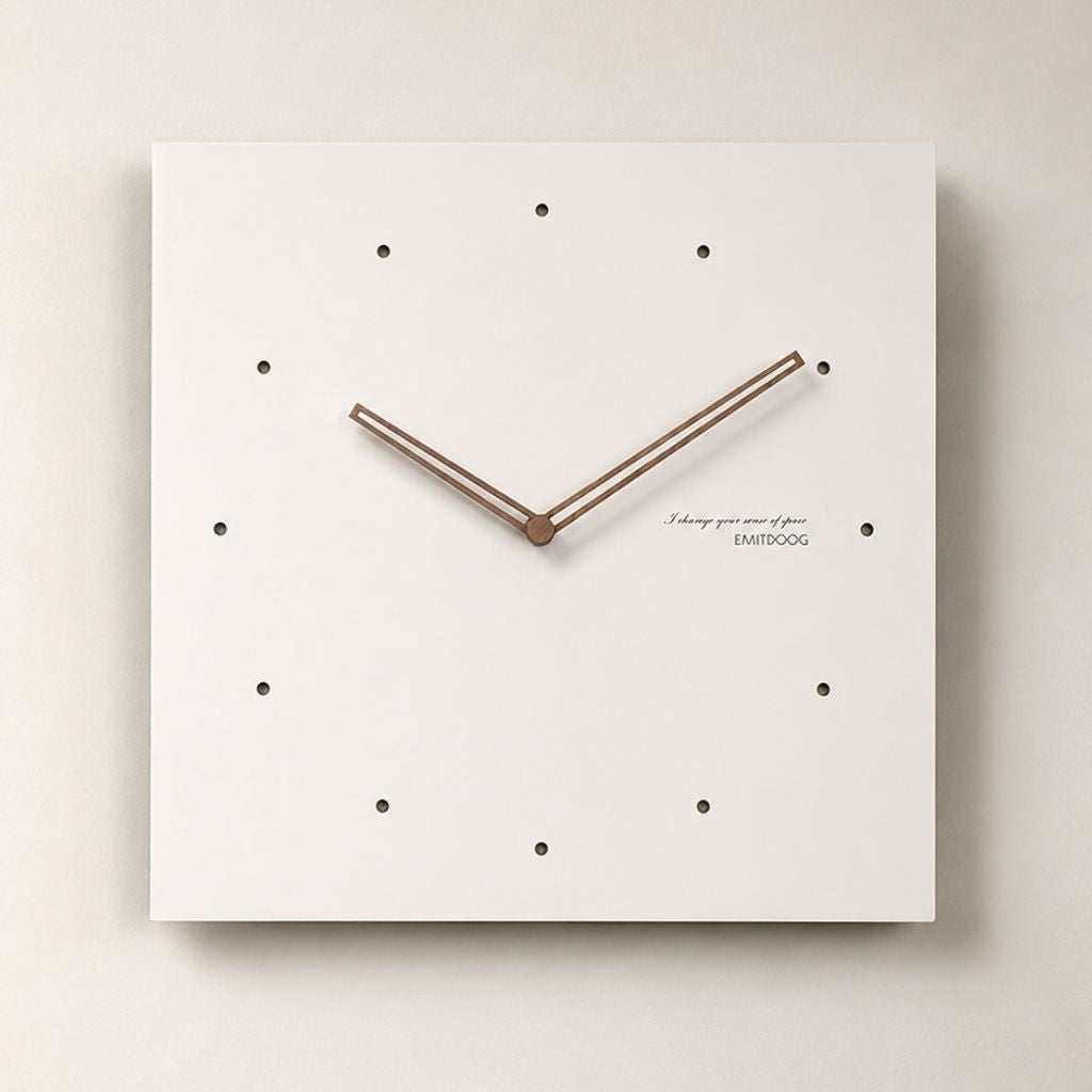 White Square Wall Clock with Walnut Hands - Tegulane Global