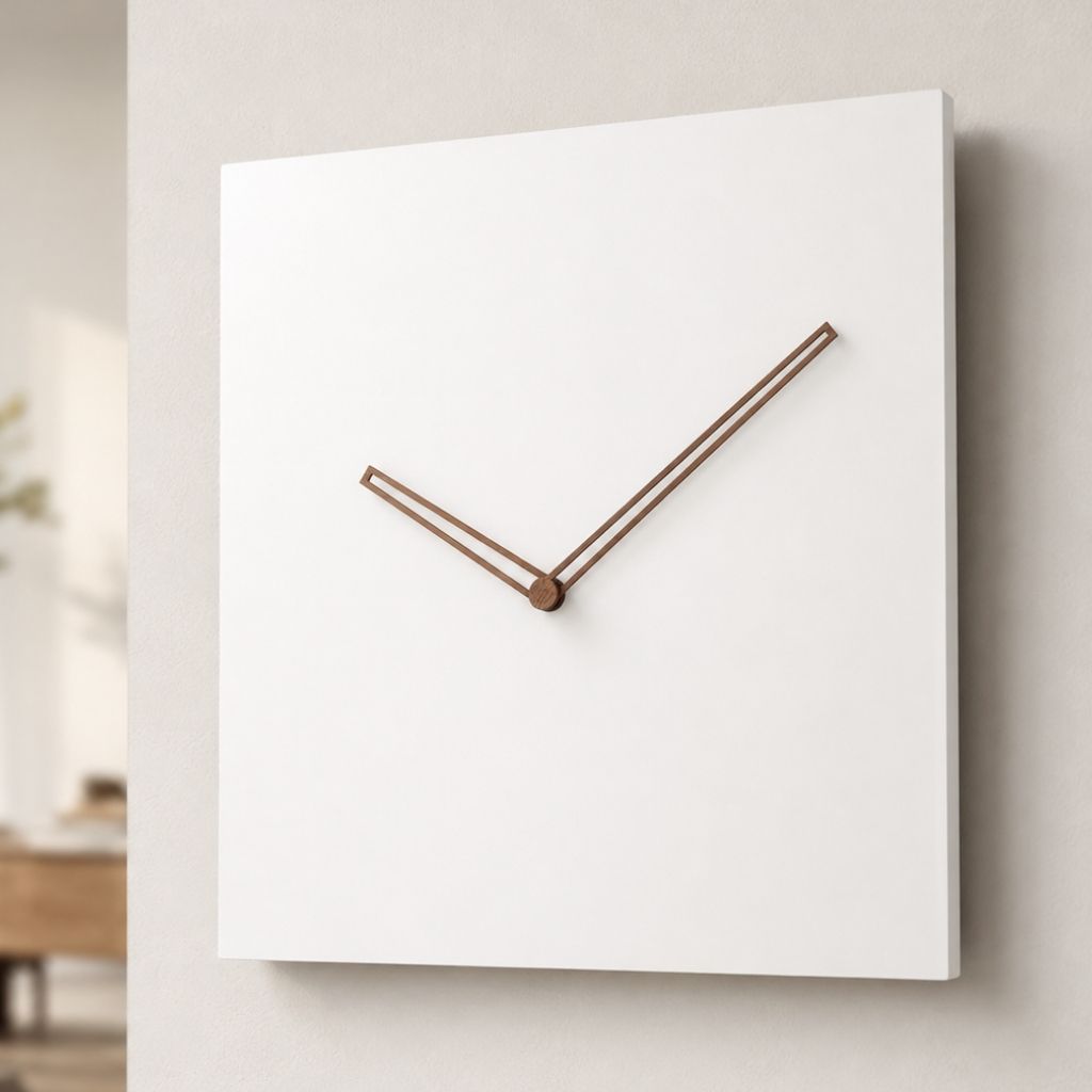 White Square Wall Clock with Walnut Hands - Tegulane Global