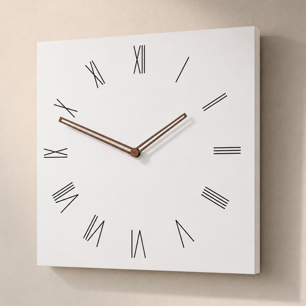 White Square Wall Clock with Walnut Hands - Tegulane Global