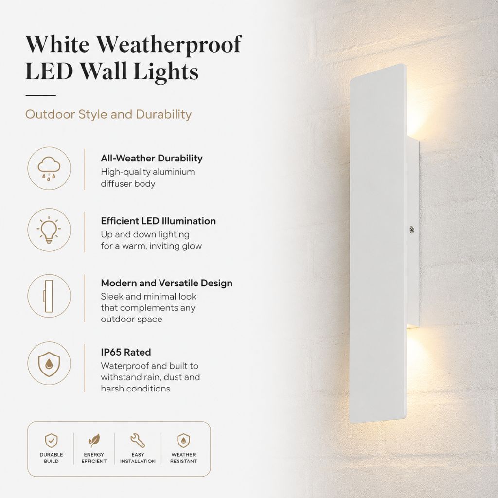 White Weatherproof LED Wall Lights - Outdoor Style and Durability - Tegulane Global