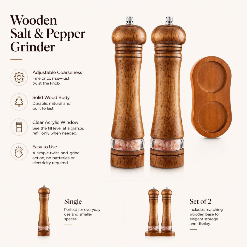 Wooden Pepper Salt Grinder - Tegulane Global