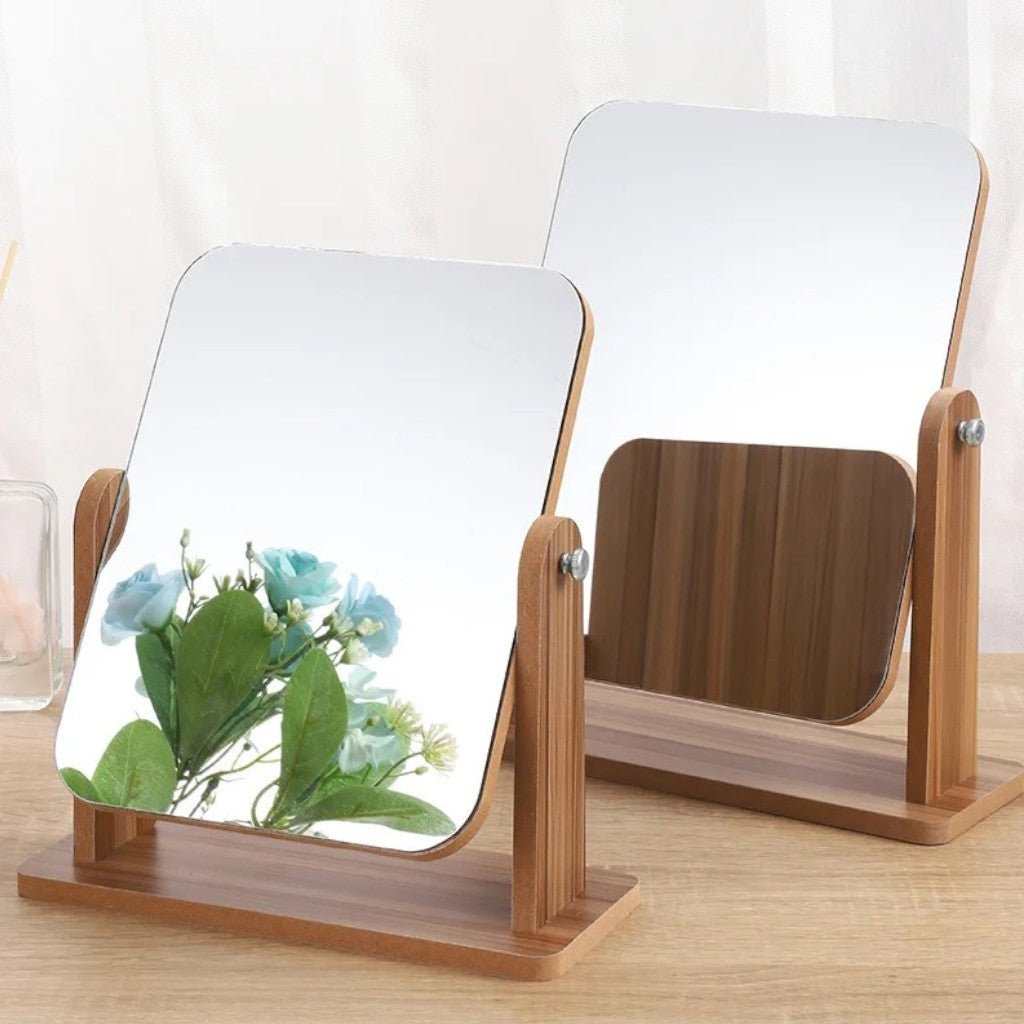 Wooden Vanity Mirror 360° Rotating Compact Makeup Mirror - Tegulane Global