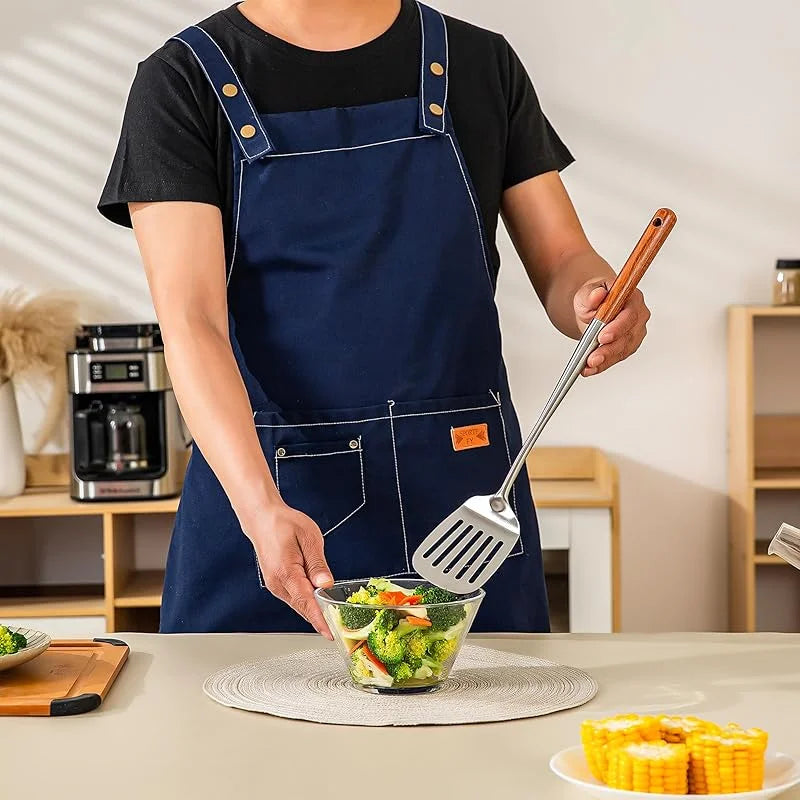 Wok Spatula and Ladle, Skimmer Spoon, Slotted Turner Spatula Set, Stainless Steel Kitchen Utensils Sets, with Wooden Handle - Tegulane Global
