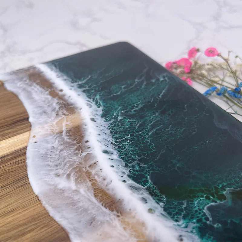Acacia Wood Cutting Board Resin Blue Wave Pattern for Kitchen Acacia Wood Epoxy Resin Cutting Board Cheese Board Challah Board - Tegulane Global