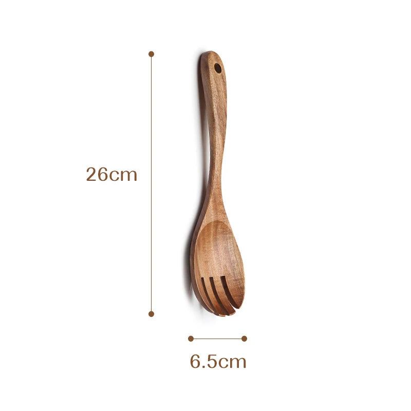 2Pcs Wooden Salad Servers Spoon Fork Set Salad Spoon and Fork Kit Long Handle Serving Salad Scoop Tableware Kitchen Utensil - Tegulane Global