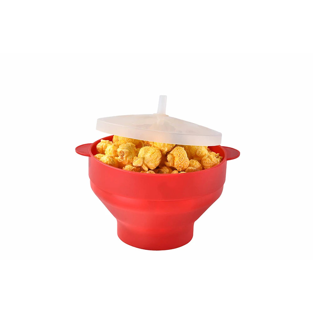 1/3Pcs Microwave Popcorn Bowl Bucket Silicone DIY Red Popcorn Maker with Lid Chips Fruit Dish High Quality Kitchen Easy Tools - Tegulane Global