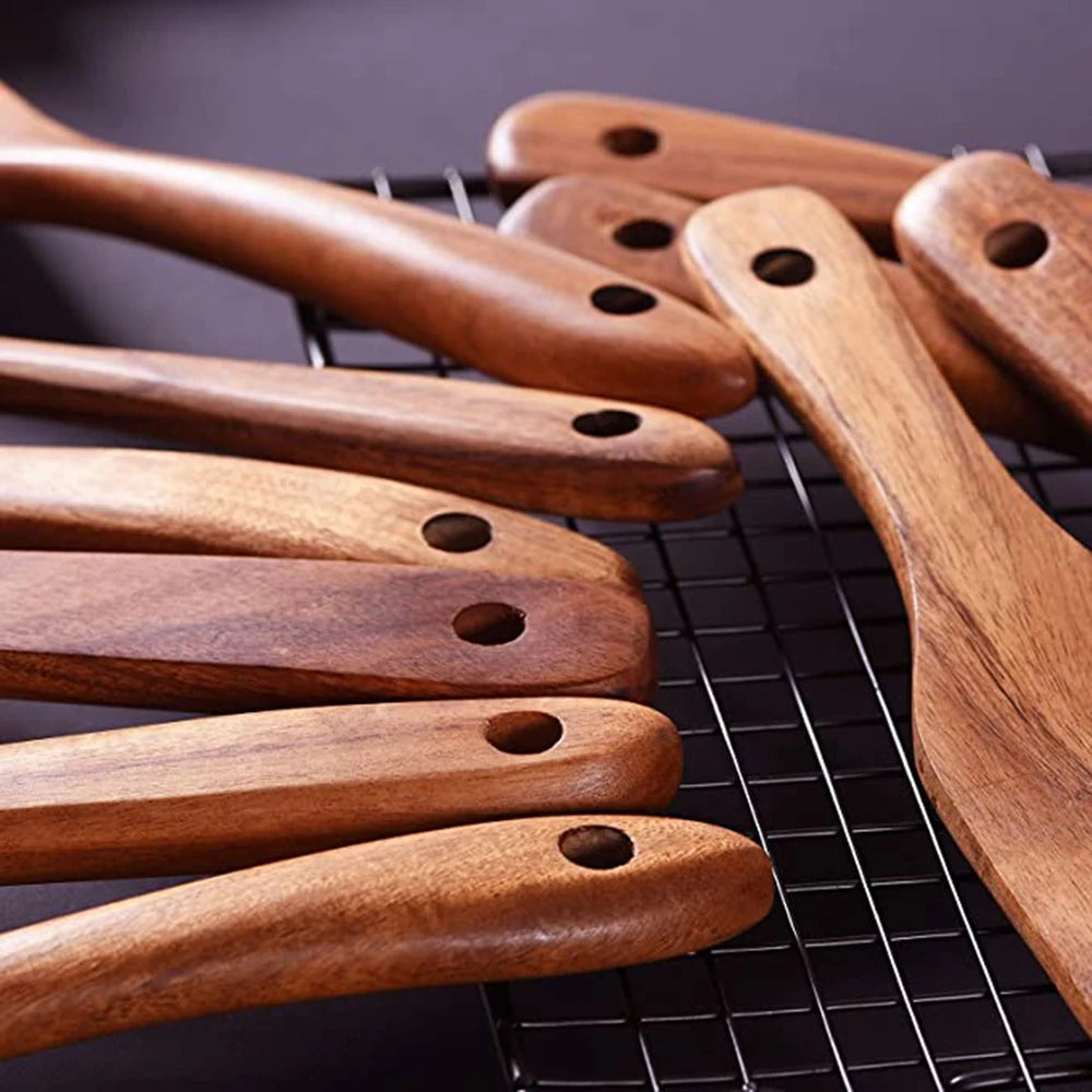 1-10 PC Wooden Cooking Spoons Smooth Teak Wooden Cooking Utensils Non-Stick Wooden Cooking Utensils – Wooden Spoons Set - Tegulane Global