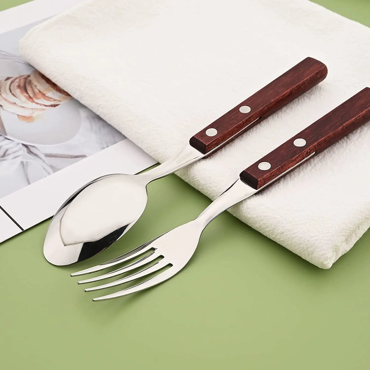 4Pcs Wooden Handle Cutlery Set Mirror 304 Stainless Steel Dinnerware Wood Handle Spoon Knife Fork Dinner Tableware Set Kitchen - Tegulane Global