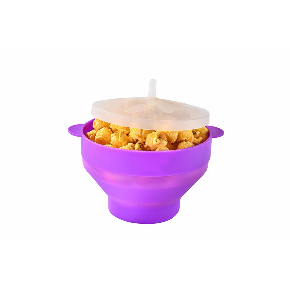 1/3Pcs Microwave Popcorn Bowl Bucket Silicone DIY Red Popcorn Maker with Lid Chips Fruit Dish High Quality Kitchen Easy Tools - Tegulane Global