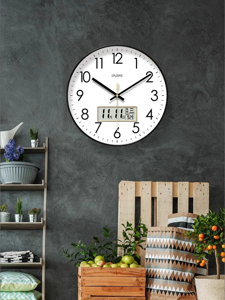2026 New 10/12/14-inch Temperature and Humidity Electronic Calendar Multi-functional Wall Clock Dual Display Mute Quartz Clocks - Tegulane Global