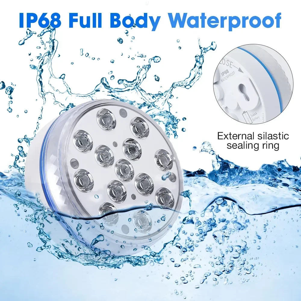 Updated Submersible 13LED Underwater Light with Remote Control Underwater Pool Light IP68 Bright Lamp RGB for Pond/Pool/Aquarium - Tegulane Global