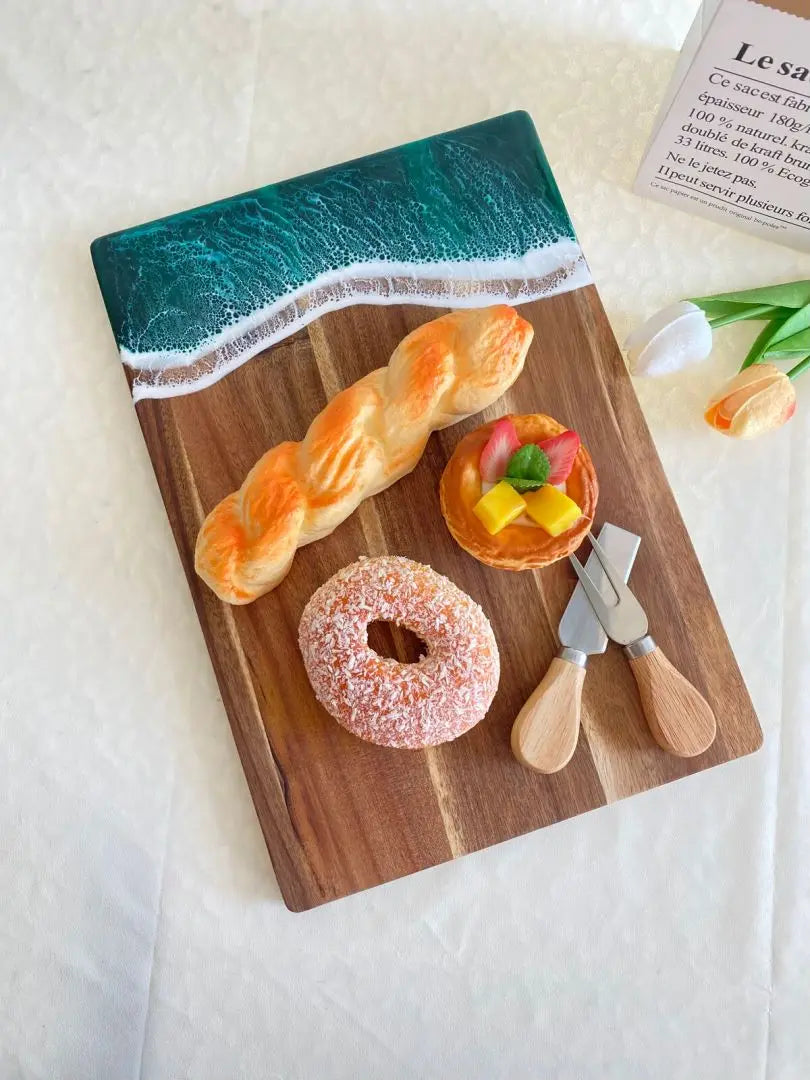 Acacia Wood Cutting Board With Resin Wave & Sea Epoxy Resin Ocean Pan for Kitchen Meal Prep Serving Tray Cheese & Cutting Board - Tegulane Global