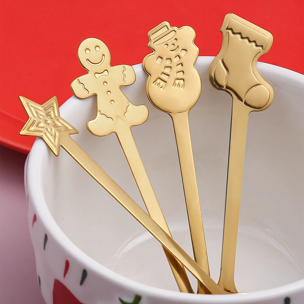 4PCS Christmas Gift Decoration Dessert Spoons Snowman Christmas Stocking Cutlery Spoon Christmas Gift Box Gingerbread Spoon - Tegulane Global